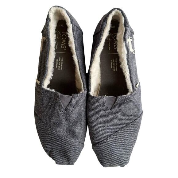Toms Reindeer Embroidered Faux-Fur Lined Cozy Alpargata Cloudbound in Grey, Sz 7 - Picture 2 of 10